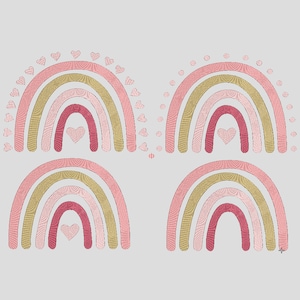 4 Boho Rainbow Embroidery Design, 9 Sizes, Boho Rainbow with Heart Machine Embroidery File, Boho Rainbow Fill Stitch, Mini Boho Raibow