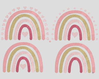 4 Boho Rainbow Embroidery Design, 9 Sizes, Boho Rainbow with Heart Machine Embroidery File, Boho Rainbow Fill Stitch, Mini Boho Raibow