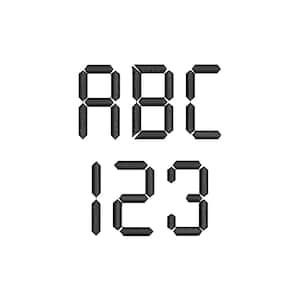 May include: Black and white digital font design showing the letters A, B, C and the numbers 1, 2, 3.