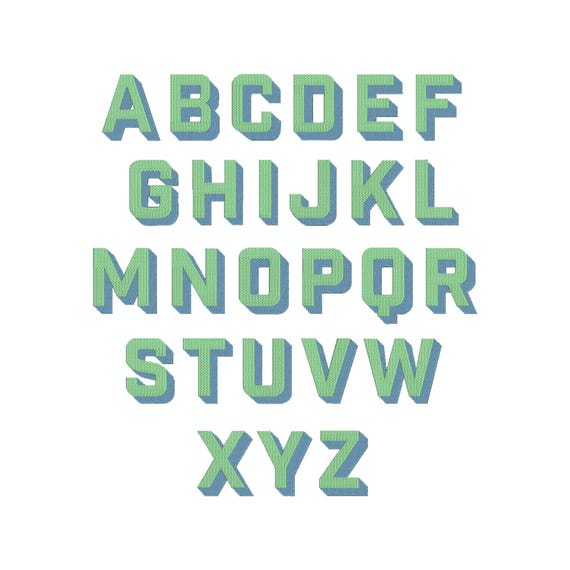 Block Shadow Embroidery Font, 9 Sizes, A-Z sorted, Fill Stitch Monogram Machine Embroidery Alphabet, Script Font, BX File Included, BX font
