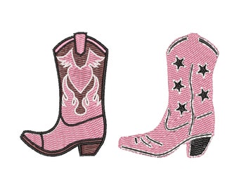 2 Cowgirl Boot Machine Embroidery Design, mini cowgirl boot embroidery design, pink cowgirl boot, star cowgirl boot