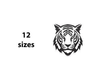 Mini tigerhuvudbroderidesign, storlek 12, tigersilhuettmaskinbroderidesign, vildbroderi, djurbroderi, BX-fil ingår