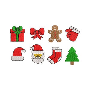 8 Mini Christmas Icons Machine Embroidery Design, Set of 8 and 7 Sizes, mini Christmas embroidery,mini Santa embroidery, Mini Christmas Tree
