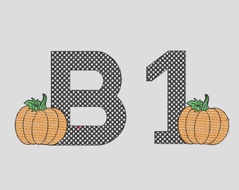 Police de caractères citrouille à carreaux avec point de remplissage clair, 4 tailles, AZ et 0-9, police de broderie citrouille, alphabet de broderie d'automne, monogramme d'Halloween