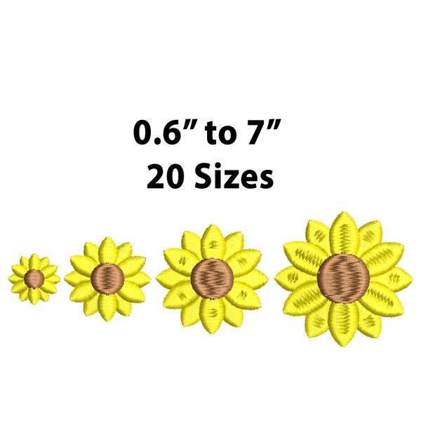 Mini to Large Sunflower Embroidery Design, 20 Sizes, Sunflower Embroidery File, Mini SunFlower Embroidery Design