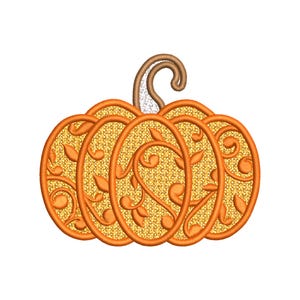 May include: Orange pumpkin with a brown stem and a gold glitter design. The pumpkin has a swirling vine pattern.