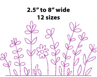Single Line Art Bloemen Machine Borduurontwerpen, 12 maten, Weidebloemen Embroidey, Line Art Borduurmotief, Botanische Leaf Doodle
