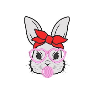 Bubble Gum Bunny Applique Embroidery Design, 13 Sizes, Rabbit Machine Embroidery Design File, Bunny Embroidery, Easter Rabbit Embroidery
