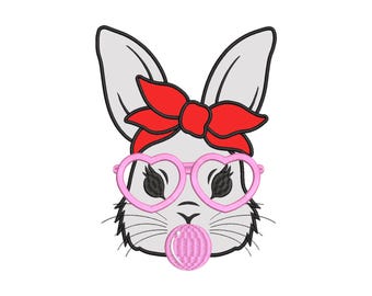 Bubble Gum Bunny Applique Embroidery Design, 13 Sizes, Rabbit Machine Embroidery Design File, Bunny Embroidery, Easter Rabbit Embroidery