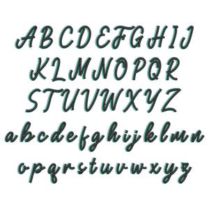 Handwritten Script Shadow Embroidery Font, 7 Size, A-Z Sorted, 2 Color ...