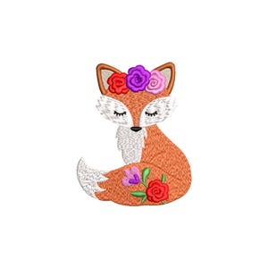 Floral Fuchs Stickdatei, Fuchs mit Blume Stickdatei, Stickdatei Waldtier, Baby Mädchen Stickerei