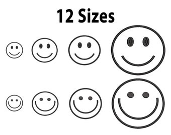 Mini to Large Smiley Face Embroidery Design, 12 Sizes, Quick Satin Stitch Outline Smiley Face Machine Embroidery Design File