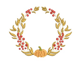 Pumkin Vine Frame Embroidery Design, 10 Sizes, Pumpkin Wreath Machine Embroidery Design, Halloween Embroidery, Thanksgiving Embroidery