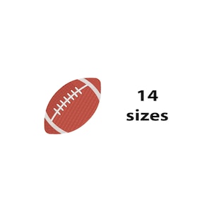 May include: A red and white football with white stitching. The text "14 sizes" is displayed in black, indicating the availability of the product in multiple sizes. The football is positioned on a white background.