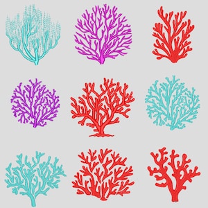 9 Coral Embroidery Designs, 3&quot; Design, Best for Single Needle Embroidery Machine, Vp3 Dst Exp Hus Jef Pes Xxx, Embroidery Digitizing