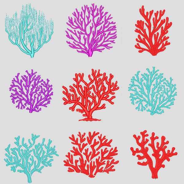 9 Coral Embroidery Designs, 3" Design, Best for Single Needle Embroidery Machine, Vp3 Dst Exp Hus Jef Pes Xxx, Embroidery Digitizing