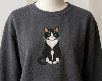 Cute Tuxedo Cat Embroidery Design, 8 Sizes, Smokin Cat Machine Embroidery Design, Cat Lover Embroidery, Animal Embroidery, Bx File Included