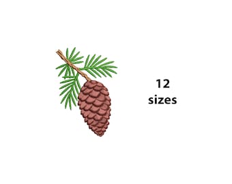 Christmas Pine Cone Machine Embroidery Design, 12 Sizes, Mistletoe Winter Holiday Embroidery Design,Pine Branch Embroidery Design, Bx File