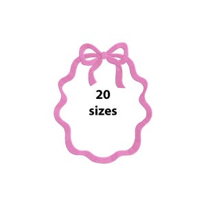 May include: A pink, scalloped-edged design with a bow at the top. The text "20 sizes" is centered within the design. The image is set against a white background.