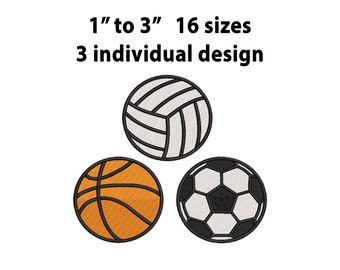 3 modèles de broderie machine mini ball, 16 tailles, broderie de ballon de football, broderie de ballon de basket-ball, broderie de ballon de volley-ball