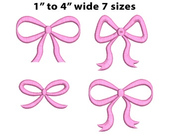 4 Mini Bow Embroidery Design, 7 Sizes, Mini Bow Machine Embroidery design, Ribbon Bow Tie Embroidery Design File, Satin Stitch Bow, bx file