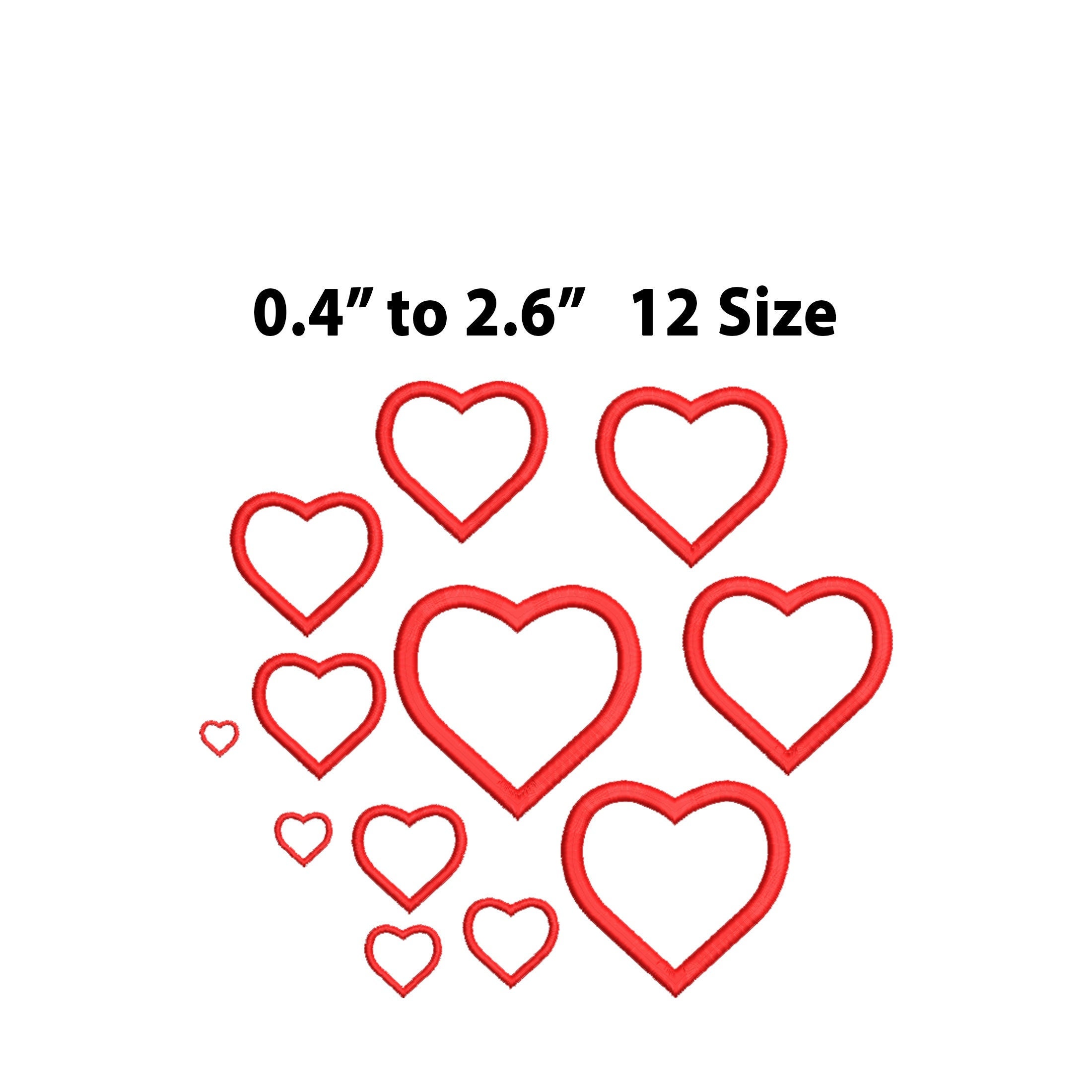Mini Heart Outline Embroidery Designs, 12 Sizes, Tiny Satin Outline Heart Machine Embroidery Design, Heart Satin Stitch, Heart bx file