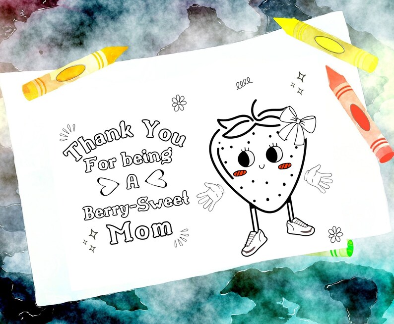 Printable Mother's Day Coloring Greeting Card, Instant Download 7x5