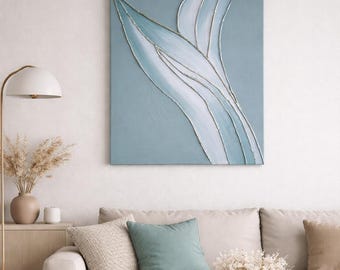 Gold wall art, original painting with texture, hand-painted picture with signature, 3D painting, olive green, turquoise, white gold and texture.