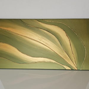 Painting green gold structure mural living room large hand-painted picture abstract art decoration gold dark green olive 3D structure gold
