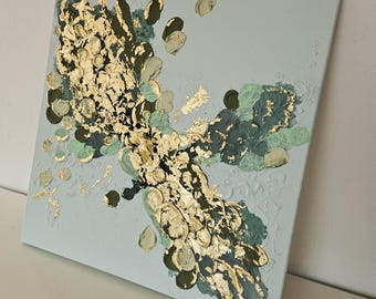 Wall picture turquoise gold, original picture hand-painted, picture with structure, size 60 x 60 cm, wall picture living room gold, abstract, 3D structure gold