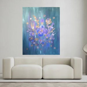Original painting, mural, acrylic painting, wall decoration, hand-painted painting, floral painting, abstract, wall art, metallic, flower. Home decor, wall decoration