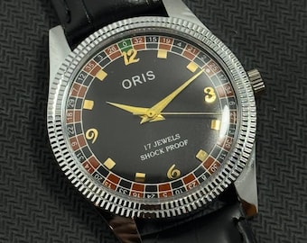 Vintage Oris Herrenuhr mit schwarzem Zifferblatt (ST-96 Uhrwerk)