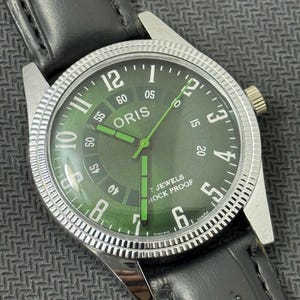Rare Vintage Oris Green New Dial Hand Winding FHF Movement ST-96 Swiss Mens Wrist Watch