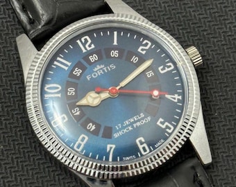 Vintage Fortis Schweizer Herrenuhr: Hellblaues Zifferblatt, Handaufzug