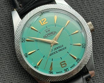 Vintage Roamer Swiss Mens Watch, Sea Green Dial, FHF Movement st96