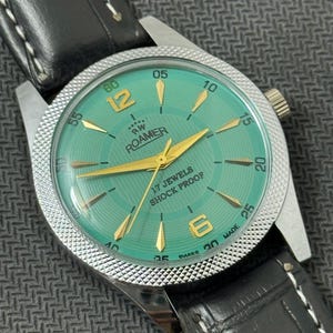 Rare Vintage Roamer tiffany Blue Dial Hand Winding FHF Movement ST-96 Swiss Mens Wrist Watch