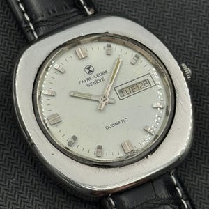 favre-Leuba Duomatic vintage Automatic Cal.AS 1916 Swiss Movement white Dial Date/Day Men’s Wrist Watch~ Swiss Made