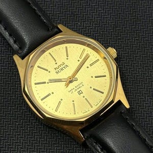 Vintage HMT Surya Golden  Dial 17 Jewels Hand Winding Mens Wrist Watch