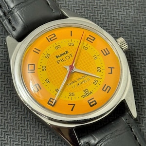 Vintage HMT Pilot Mechanical Handwinding Sun Yellow Dial 17Jewels Mens Wrist Watch