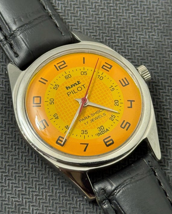 Pilot Watch Yellow HMT Pilot Para Shock 17 Jewels Yellow Dial