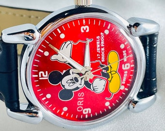 Seltene Vintage ORIS Red Zifferblatt Handaufzug FKW Uhrwerk ST-96 Schweizer Herren Armbanduhr