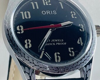 Rare Vintage ORIS Black Dial Hand Winding FHF Movement ST-96 Swiss Mens Wrist Watch