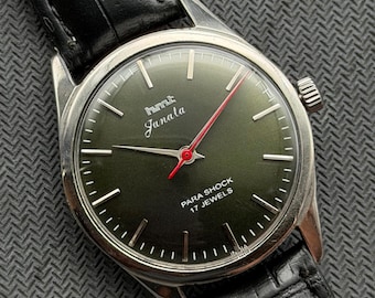 Reloj de pulsera para hombre HMT Janata vintage con esfera verde, mecanismo de cuerda manual y 17 joyas.