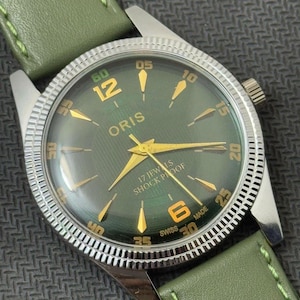 Zeldzame vintage Oris groene nieuwe wijzerplaat handopwinder FHF-uurwerk ST-96 Zwitsers herenpolshorloge