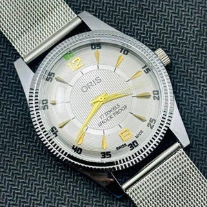 Rare Vintage Oris silver Dial Hand Winding FHF Movement ST-96 Swiss Mens Wrist Watch