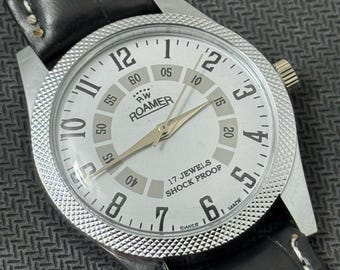 Seltene Vintage Roamer weißes Zifferblatt Handaufzug FKW Uhrwerk ST-96 Schweizer Herren Armbanduhr