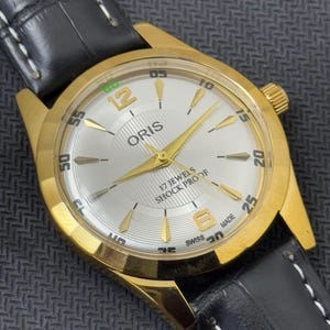 Zeldzame vintage Oris zilveren wijzerplaat gouden kast handopwinder FHF-uurwerk ST-96 Zwitsers herenpolshorloge
