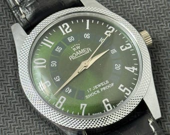 Seltene Vintage Roamer grünes Zifferblatt Handaufzug FKW Uhrwerk ST-96 Schweizer Herren Armbanduhr