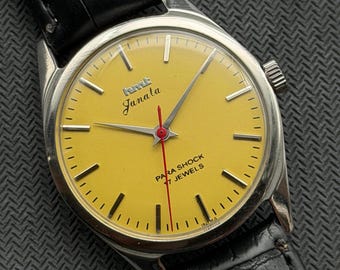 Vintage HMT Janata Gelbes Zifferblatt Mechanisches Handaufzug Zifferblatt 17Jewels Herren Armbanduhr