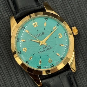 Raro orologio da polso da uomo Oris Vintage con quadrante New Look, cassa in oro, carica manuale, movimento FHF ST-96, svizzero